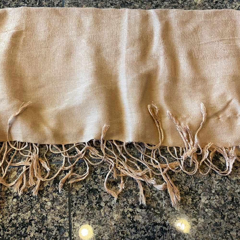 Pashmina Tan Fringe Wrap Scarf - Picture 6 of 7